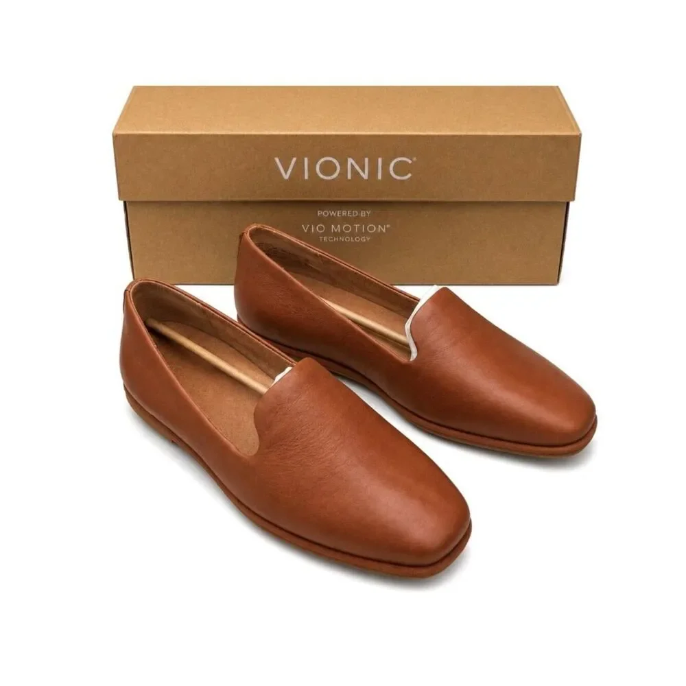 Vionic Tan Leather Slip-On Flats
